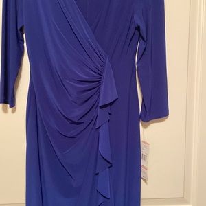 NWT Black label by Evan Picone royal blue size 10 3/4 sleeve dress wrap dress